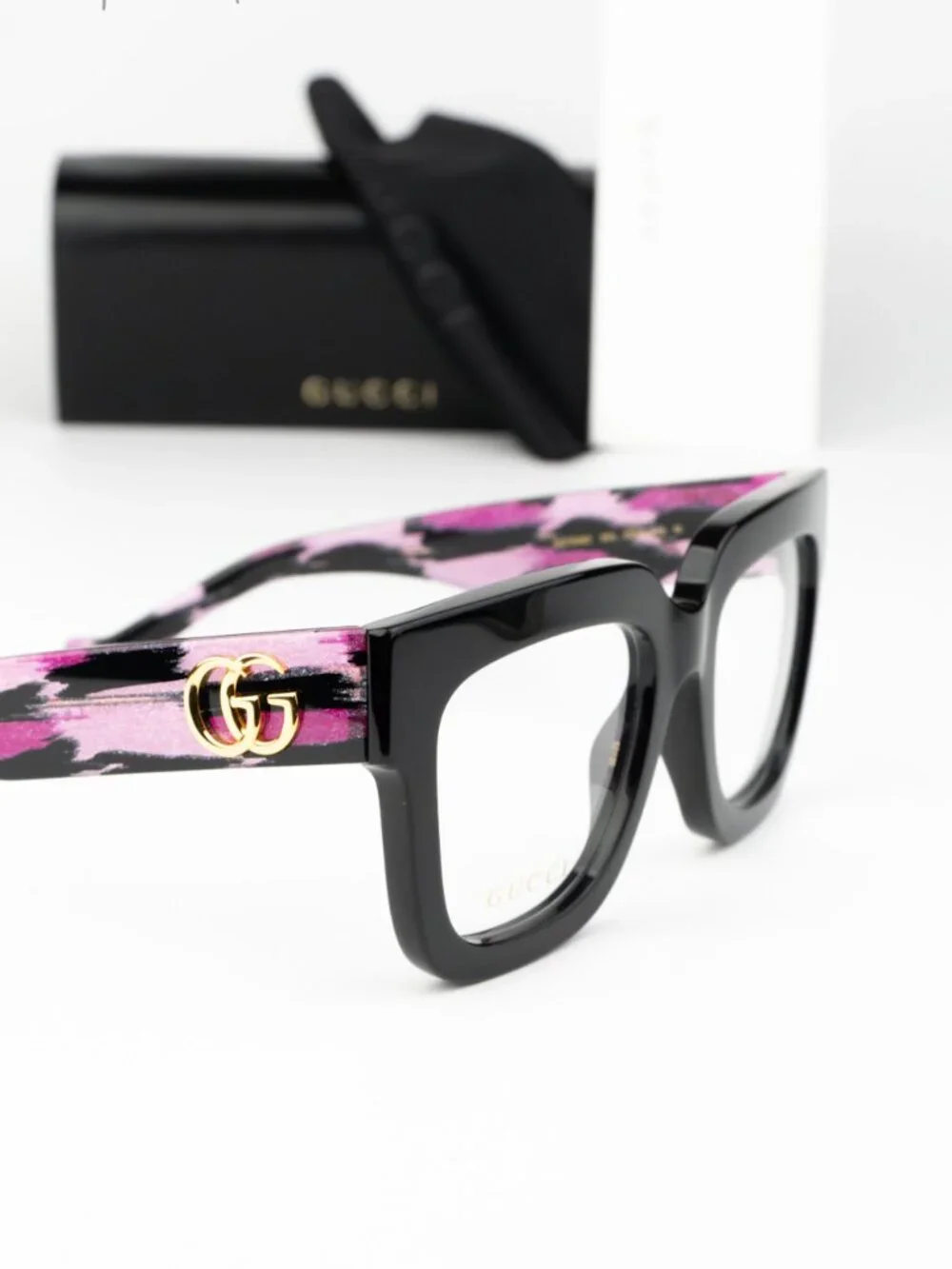 Gucci Women Eyeglasses Black Pink Demo Square GG1549O 003 NEW AUTHENTIC